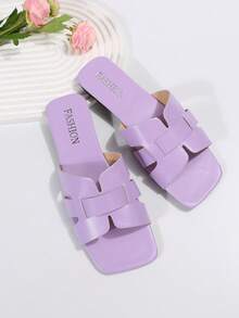 Dép Xăng Đan Thời Trang Cho Nữ, Xăng Đan Đế Bằng Thiết Kế Cut Out - Màu Lilac Tím - Xem 7