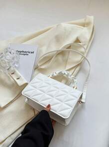 時尚的女士單色菱形圖案可摺疊手提包,帶拉練和褶皺設計,可當做肩背包或斜跨包使用,採用pu皮革製成 - 白色 - 查看 3