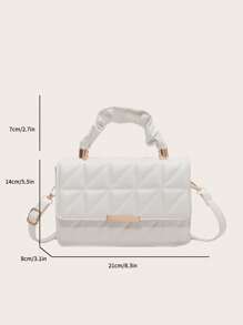 時尚的女士單色菱形圖案可摺疊手提包,帶拉練和褶皺設計,可當做肩背包或斜跨包使用,採用pu皮革製成 - 白色 - 查看 6