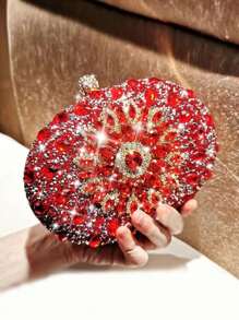 Small Box Bag Rhinestone Decor Chain Strap Glamorous For Prom - Red - View 1