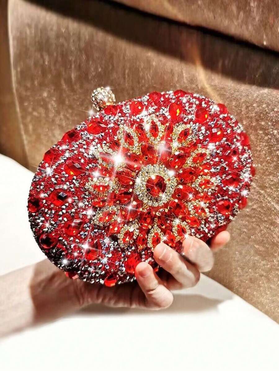 Small Box Bag Rhinestone Decor Chain Strap Glamorous For Prom - Red - View 1