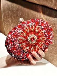 Small Box Bag Rhinestone Decor Chain Strap Glamorous For Prom - Red - View 2