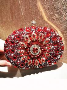 Small Box Bag Rhinestone Decor Chain Strap Glamorous For Prom - Red - View 3