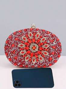Small Box Bag Rhinestone Decor Chain Strap Glamorous For Prom - Red - View 4