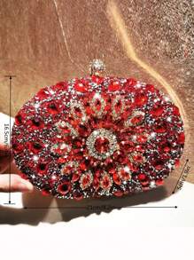 Small Box Bag Rhinestone Decor Chain Strap Glamorous For Prom - Red - View 5