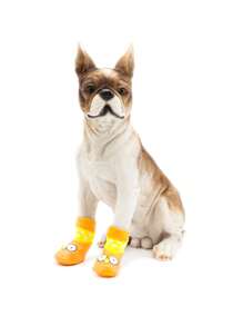 4 piezas Calcetines para mascotas con diseño de dibujos animados para perros con gatos - Multicolor - Ver 1