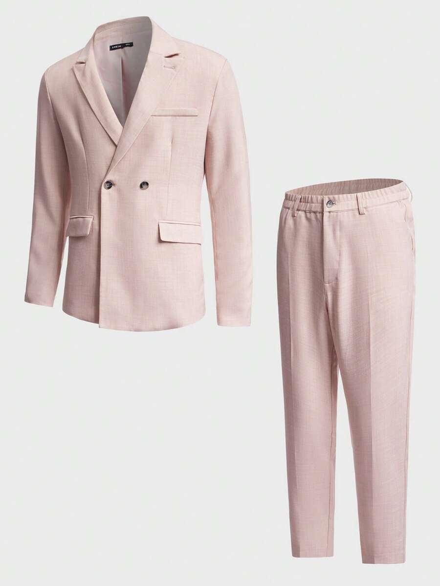 Manfinity NiteLyfe Hombres unicolor Blazer & Pantalones de traje Set - Rosa Pálido - Ver 1