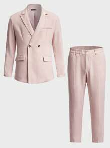 Manfinity NiteLyfe Hombres unicolor Blazer & Pantalones de traje Set - Rosa Pálido - Ver 8