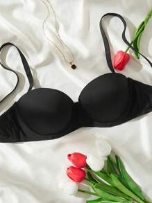 純色鋼托胸罩 - 黑色 - 查看 3