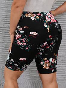 SHEIN LUNE Plus Floral Print Biker Shorts - Multicolor - View 3