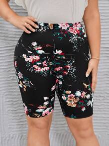 SHEIN LUNE Plus Floral Print Biker Shorts - Multicolor - View 5