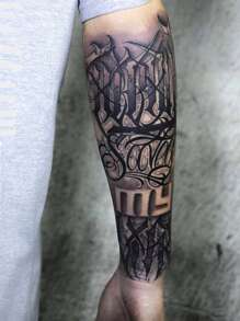 1張字母圖案紋身貼紙 - 黑色 - 查看 1