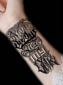 1張字母圖案紋身貼紙 - 黑色 - 查看 3