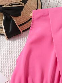 SHEIN Girls Shawl Collar Belted Wide Leg Jumpsuit - Hot Pink - View 4