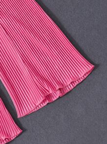 SHEIN Girls Shawl Collar Belted Wide Leg Jumpsuit - Hot Pink - View 6