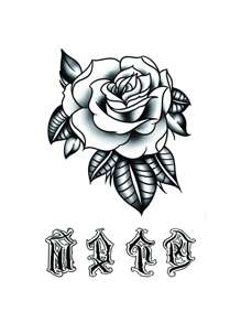 Pegatina de tatuaje floral de rosa con letras inglesas en los dedos, fresco y sencillo diseño para la parte trasera de la mano - Negro - Ver 2