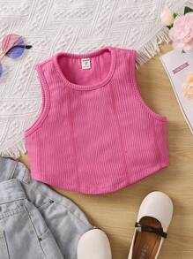 SHEIN Girls Solid Crop Tank Top - Hot Pink - View 2