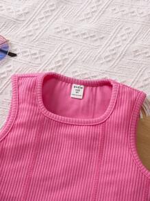 SHEIN Girls Solid Crop Tank Top - Hot Pink - View 5