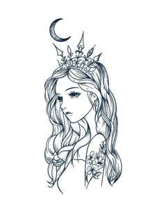 件美麗女士手臂花卉、月亮和女神黑色臨時紋身