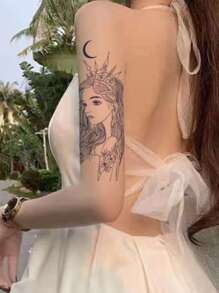 件美麗女士手臂花卉、月亮和女神黑色臨時紋身