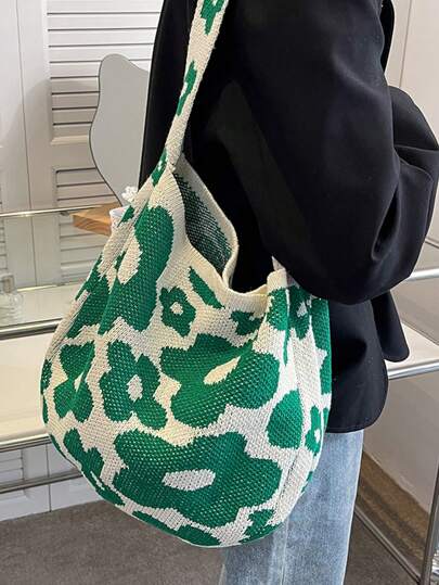 Crochet Floral Crossbody Bag, Ideal For Spring Outings, Picnics, Beach Vacations, Music Festivals, Large Capacity Tote Design, Adjustable Shoulder Strap, Handmade Crochet Texture, Lightweight & Breathable, Perfect For Gen Z Girls Seeking A Fresh, Cozy Vibe