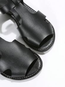 Women Cut Out Ankle Strap Sandals, Elegant Summer Flat Sandals - Black - View 7