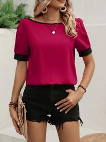 SHEIN LUNE Áo sơ mi nữ Khối Màu Giải trí - Màu đỏ tím - Xem 1