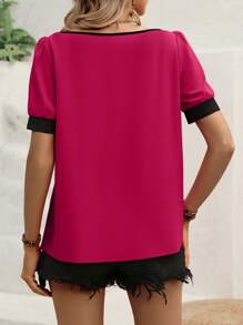 SHEIN LUNE Áo sơ mi nữ Khối Màu Giải trí - Màu đỏ tím - Xem 2