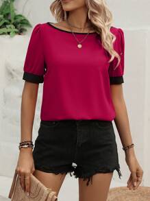 SHEIN LUNE Áo sơ mi nữ Khối Màu Giải trí - Màu đỏ tím - Xem 3