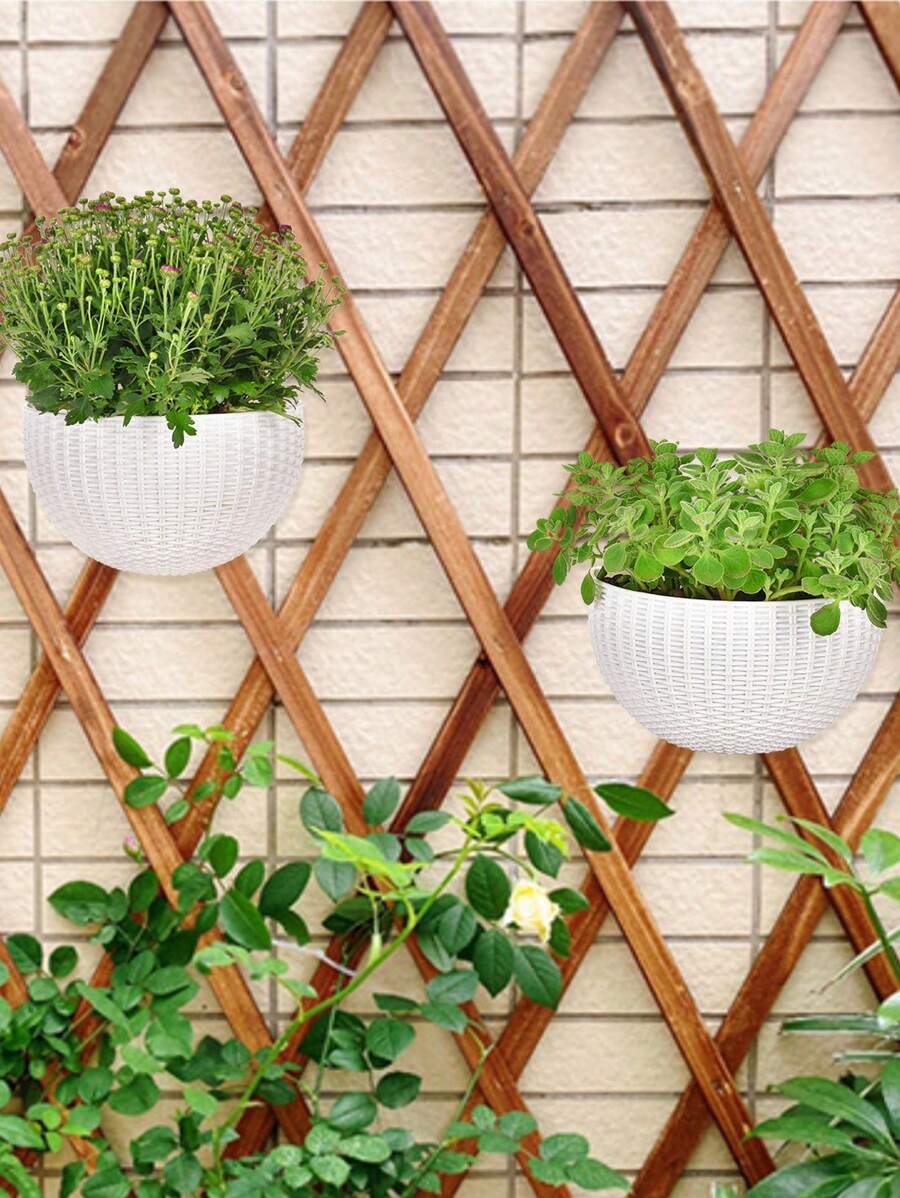 1pc Braided Design Hanging Plant Pot With Tool, Simple Plastic Hanging Plant Pot For Outdoor, Garden - White - View 1