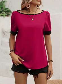 SHEIN LUNE Áo sơ mi nữ Khối Màu Giải trí - Màu đỏ tím - Xem 4