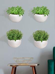 1pc Braided Design Hanging Plant Pot With Tool, Simple Plastic Hanging Plant Pot For Outdoor, Garden - White - View 2