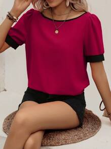 SHEIN LUNE Áo sơ mi nữ Khối Màu Giải trí - Màu đỏ tím - Xem 6