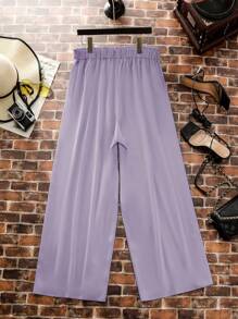 SHEIN LUNE 大碼腰部打結闊腿褲 - 淡紫色 - 查看 2