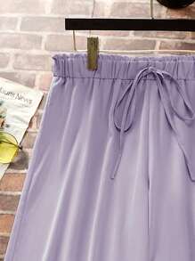 SHEIN LUNE 大碼腰部打結闊腿褲 - 淡紫色 - 查看 3