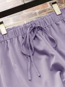SHEIN LUNE 大碼腰部打結闊腿褲 - 淡紫色 - 查看 4