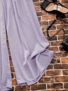 SHEIN LUNE 大碼腰部打結闊腿褲 - 淡紫色 - 查看 5