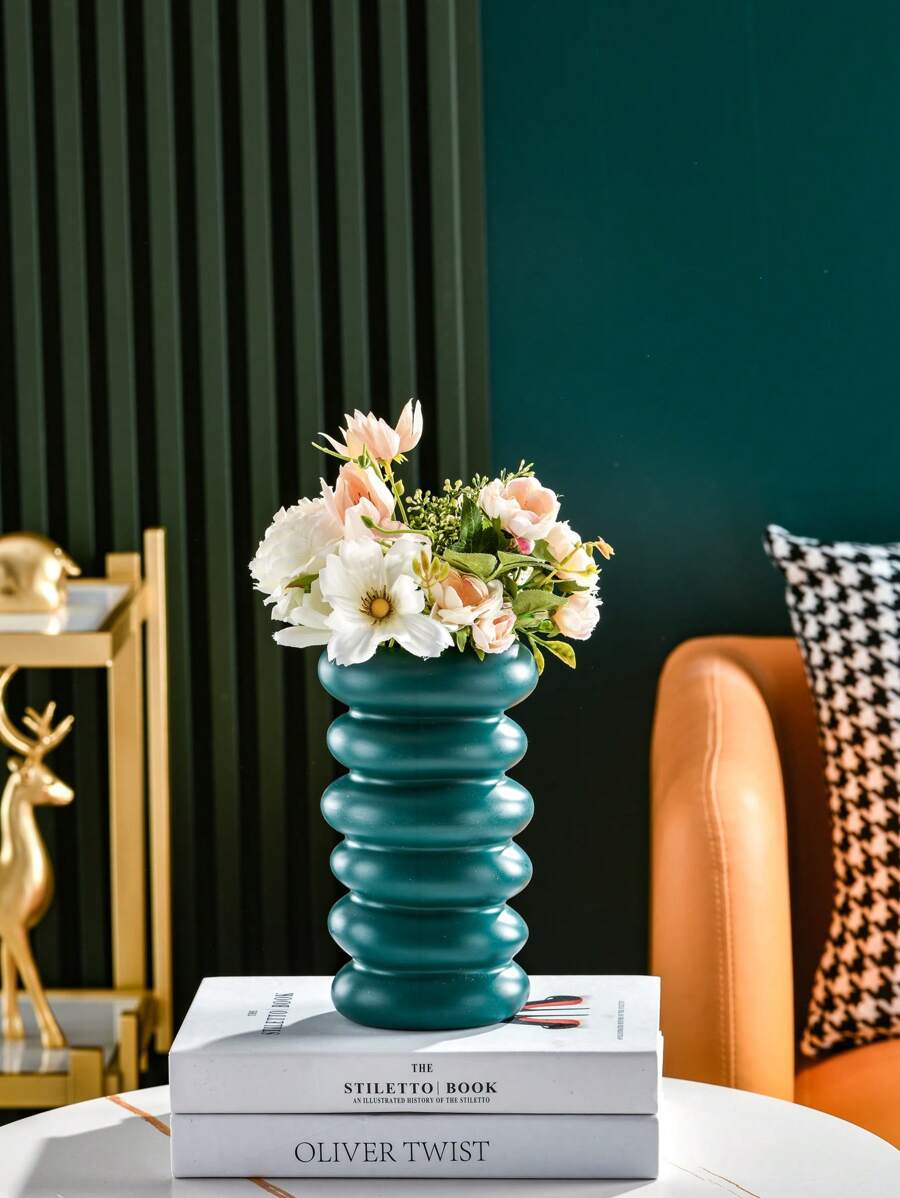 1入組塑膠花創意螺旋設計花瓶適用於家庭 - 墨綠色 - 查看 1