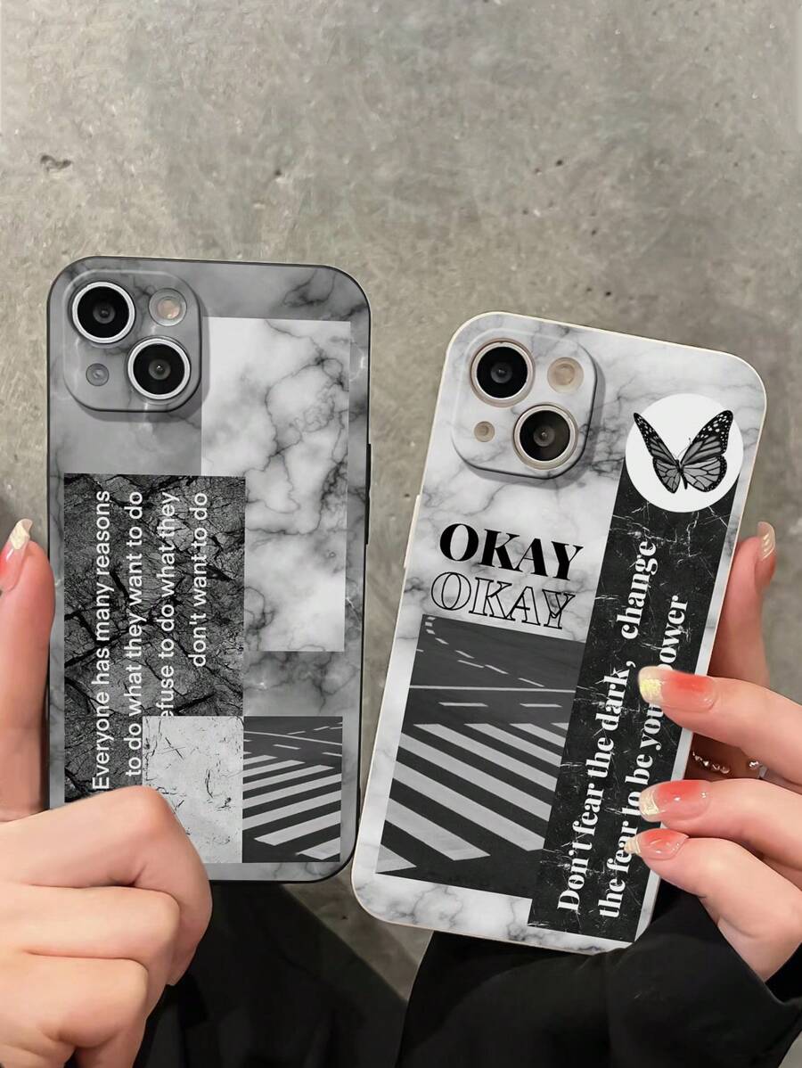 2pcs Slogan Graphic Anti-Fall Phone Case - Multicolor - View 1