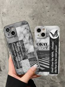 2pcs Slogan Graphic Anti-Fall Phone Case - Multicolor - View 2