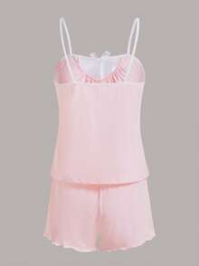 ROMWE Kawaii Nơ mặt trước Ren Mộc nhĩ Bộ PJ - Hồng - Xem 2