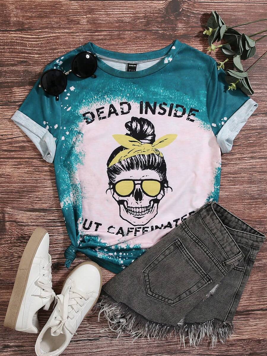 SHEIN LUNE Áo thun Plus size Lễ Các Thánh Lá thư Giải trí - Nhiều màu - Xem 1