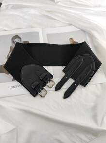 方形雙搭扣束腰帶 - 黑色 - 查看 3