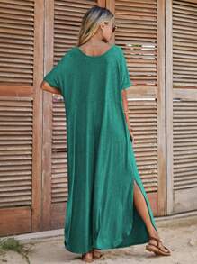 SHEIN LUNE Đầm Chia màu trơn Giải trí - Màu xanh ngọc - Xem 2