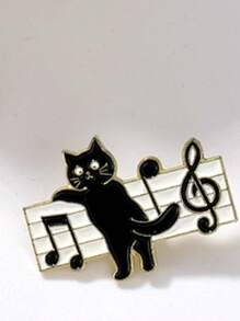 1入組鋅合金可愛音樂主題黑色貓和音符胸章胸針 - 彩色 - 查看 1