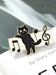 1入組鋅合金可愛音樂主題黑色貓和音符胸章胸針 - 彩色 - 查看 2