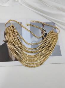 1pc Gold 10 Layer Tassel Waist Chain, Punk Style Dark Chain Belt, Adjustable, For Dresses And Pants, Suitable For Daily Use And Parties Street Halloween Summer, School Fall, Autumn, Halloween