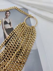 1pc Gold 10 Layer Tassel Waist Chain, Punk Style Dark Chain Belt, Adjustable, For Dresses And Pants, Suitable For Daily Use And Parties Street Halloween Summer, School Fall, Autumn, Halloween