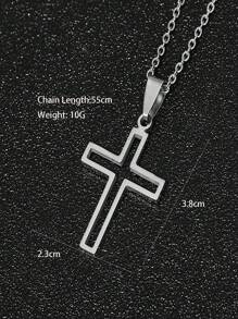 1入組時尚不銹鋼十字吊墜鏈條樣式項鍊 - 銀色 - 查看 3
