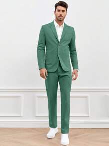 Manfinity NiteLyfe Men Solid Blazer & Suit Trousers Set Without Shirt - Green - View 1